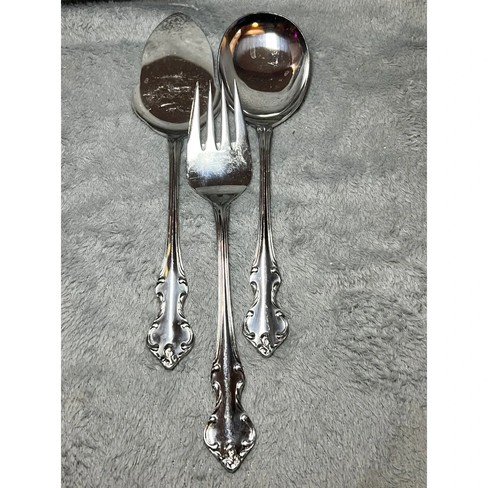 Eldan Japan Rococo Stainless Steel Serving Utensils Set 3 Ornate Floral Vintage